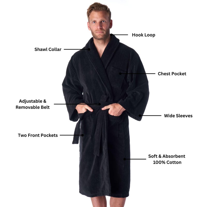 Alpine Swiss Pure Cotton Mens Terry Cloth Bathrobe Super Absorbent Spa Robe BLK XLXXL - Image 2